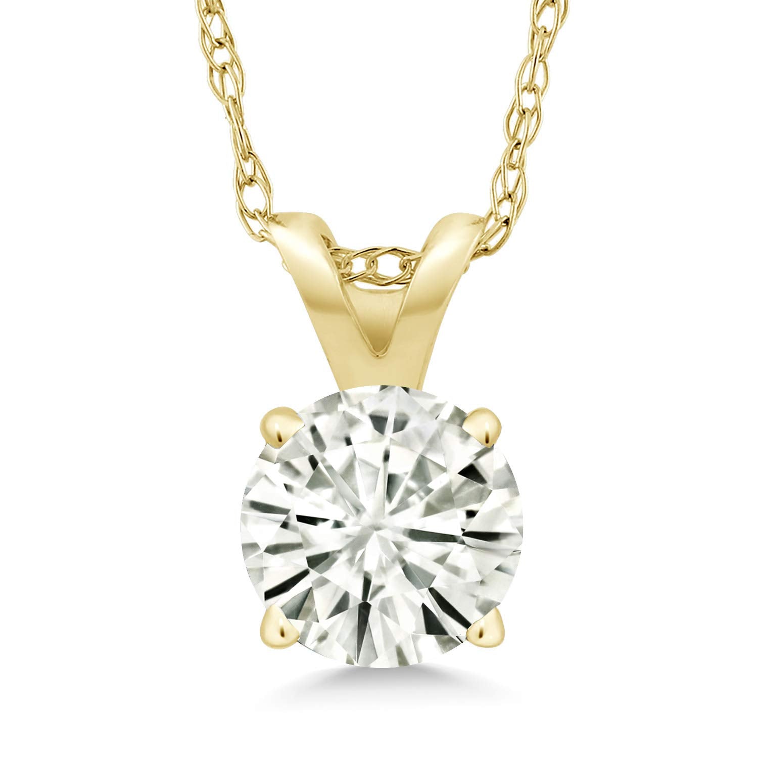 .80 CTW Certified Genuine Moissanite Solitaire Pendant Necklace - Choice of 14k White or Yellow Gold