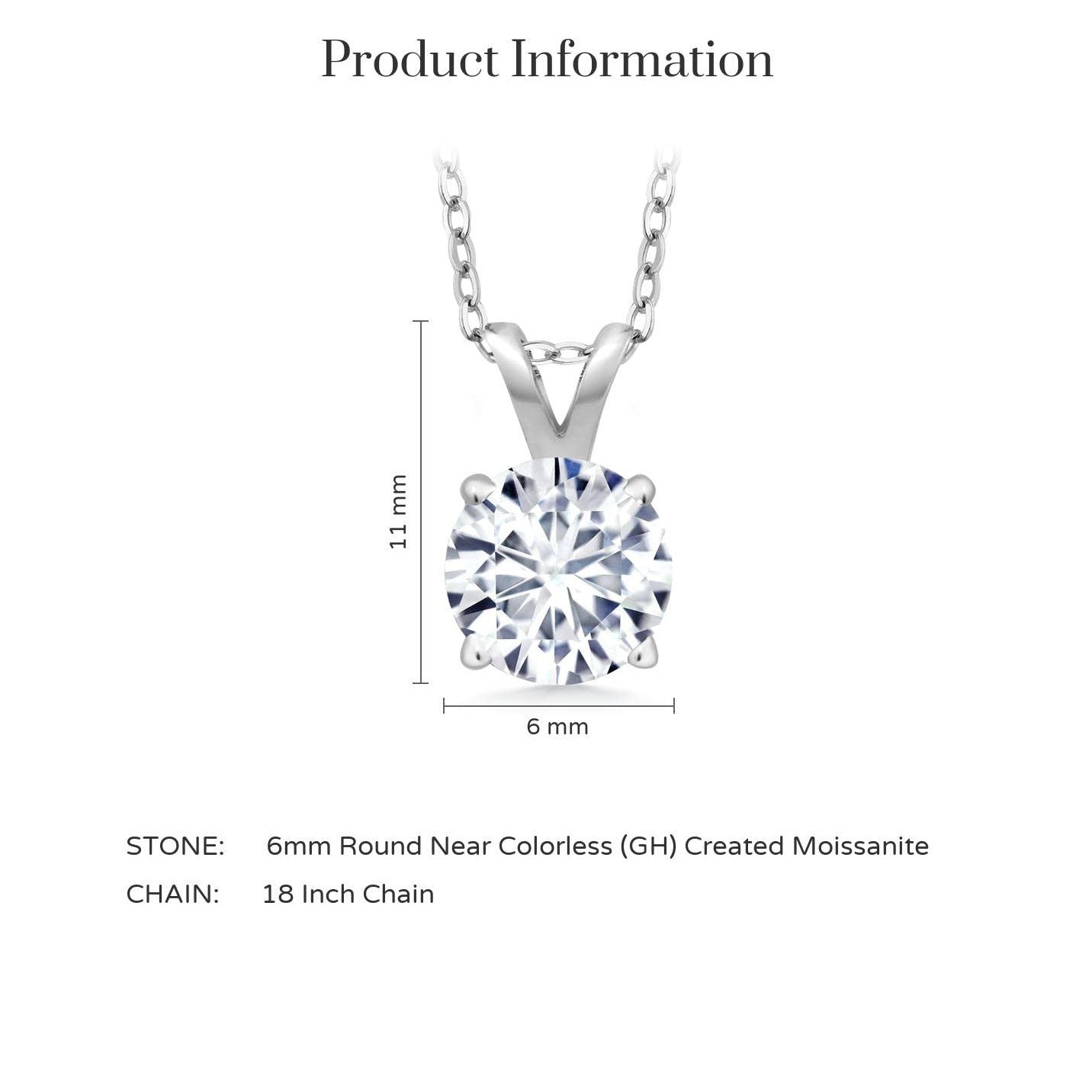 .80 CTW Certified Genuine Moissanite Solitaire Pendant Necklace - Choice of 14k White or Yellow Gold