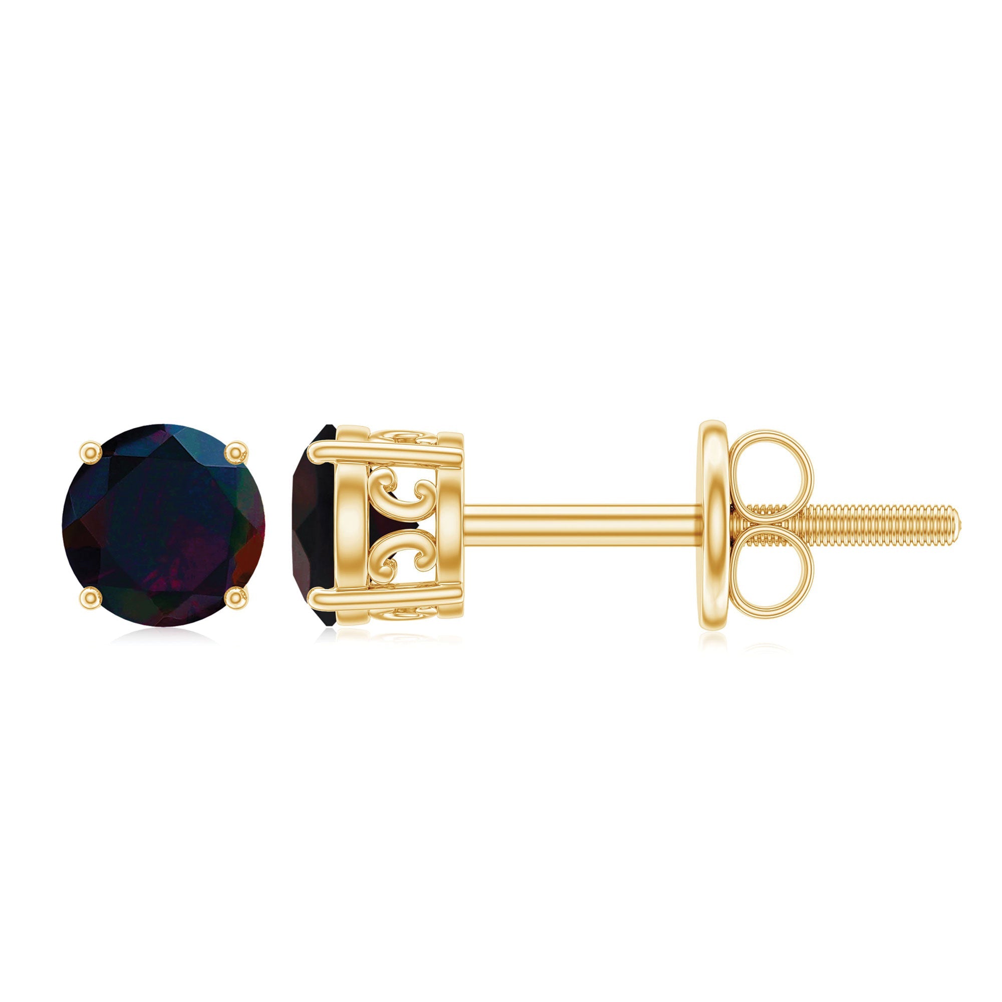 0.50 CT Round Shape Black Opal Solitaire Stud Earrings